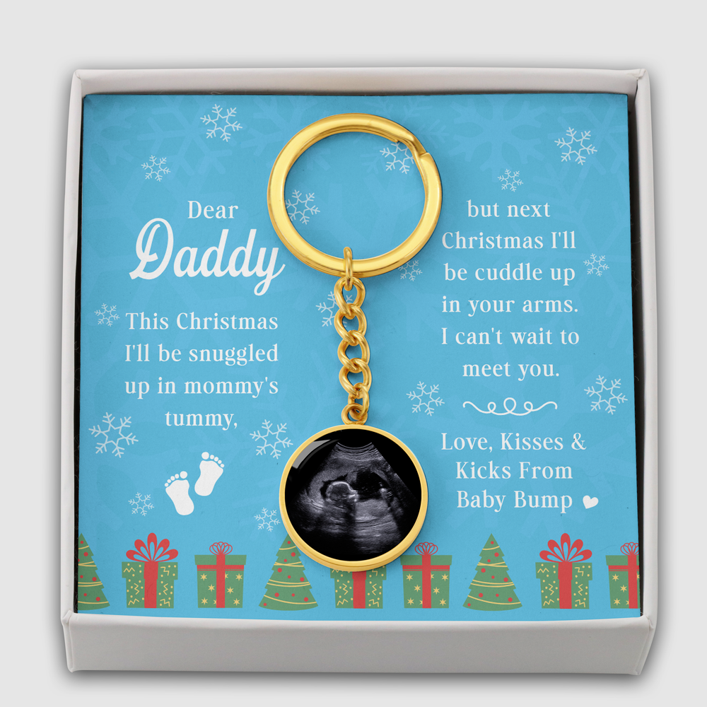 Custom Sonogram Keychain – Sweet Christmas Message from Baby Bump to Daddy To Be