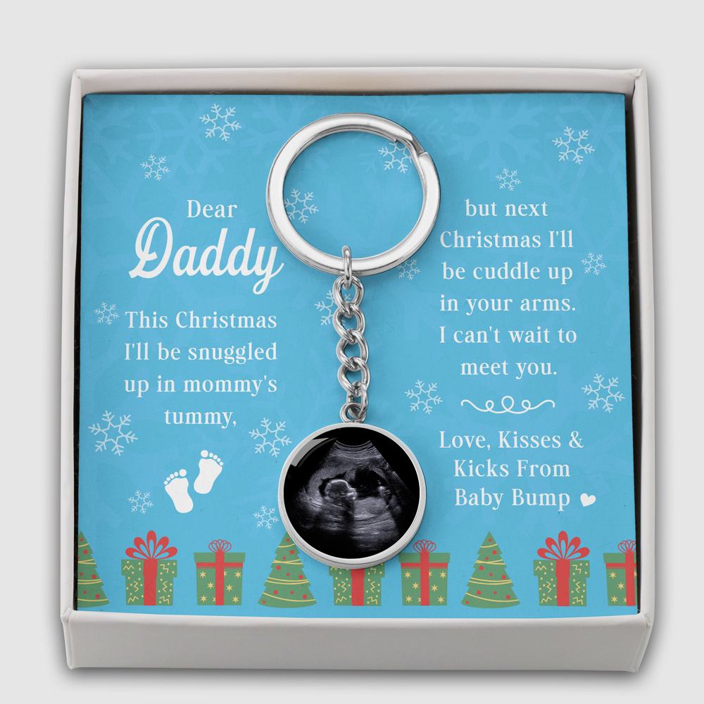 Custom Sonogram Keychain – Sweet Christmas Message from Baby Bump to Daddy To Be
